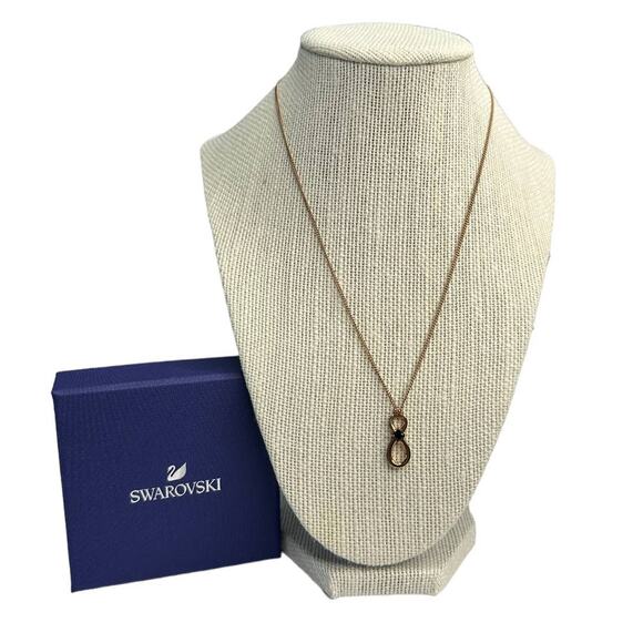 Swarovski Crystal Unisex Infinity Pendant, Black, Rose-Gold Tone Plated Necklace - Picture 1 of 10